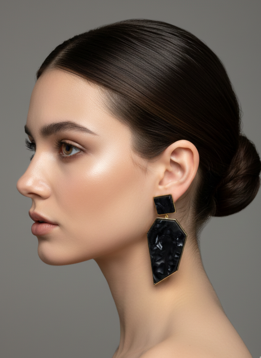 Marbled Edge Statement Earrings Black