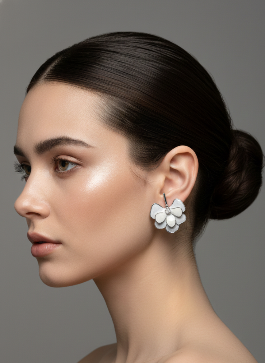 Petal Bloom Statement Earrings White