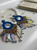 Handmade Open Ring Statement Earrings Blue