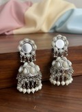 Oxidised Mirror Pearl Jhumki Earrings