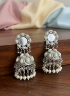 Oxidised Mirror Pearl Jhumki Earrings