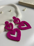 Double Heart Handmade Beaded Drop Earrings