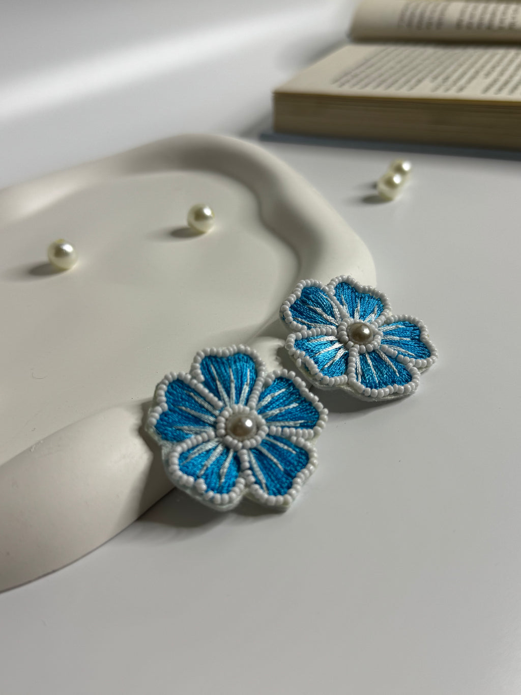 Handmade Petal Bloom Stud Earrings Blue