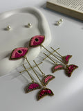 Evil Eye Handmade Long Statement Earrings Pink