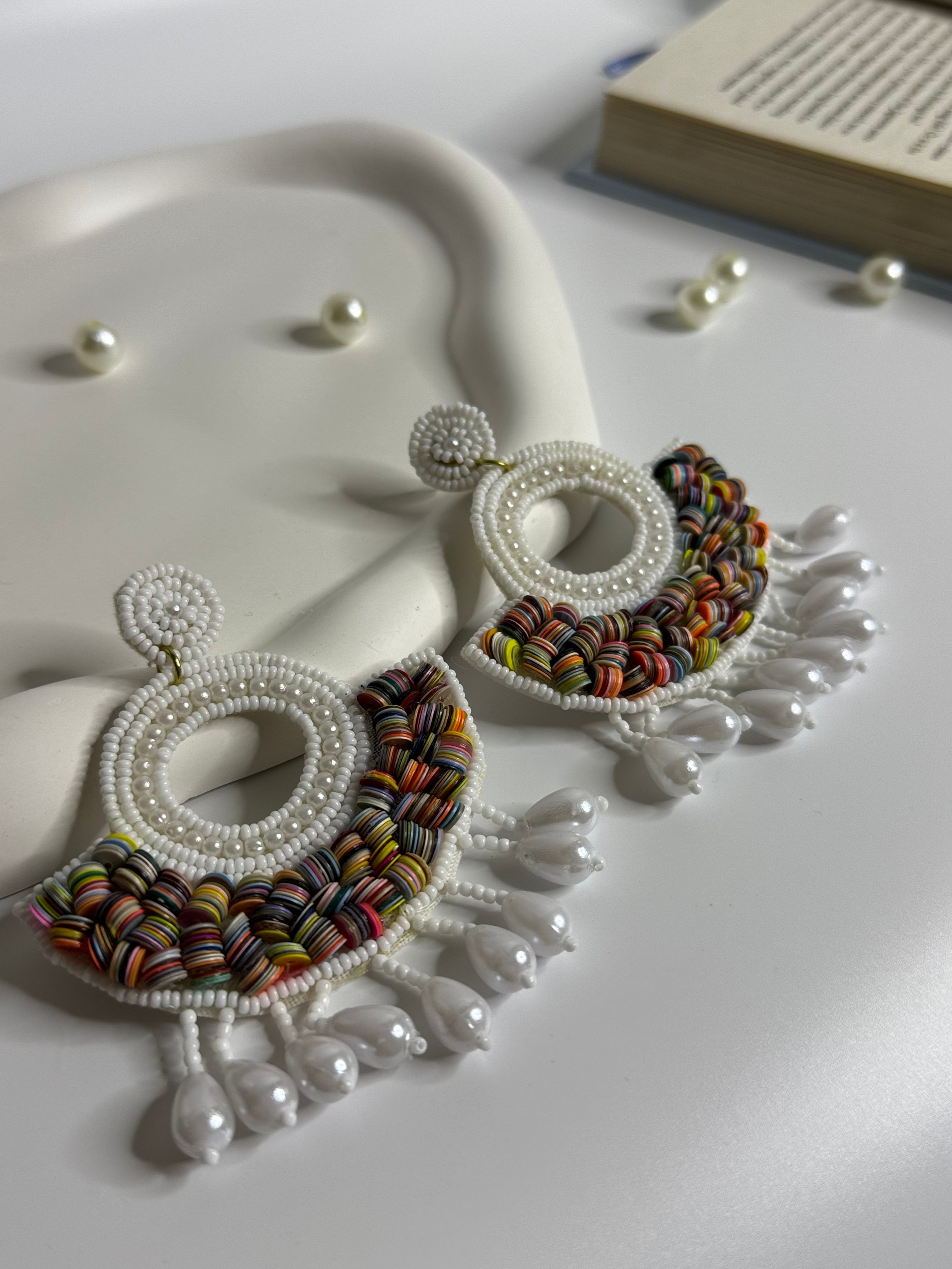 Handmade Beaded Pearl Tassel Earrings