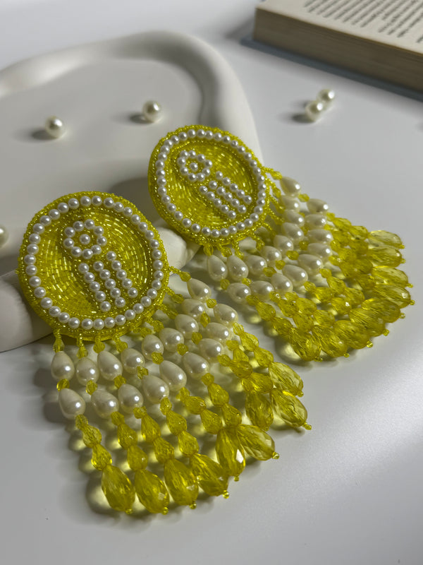 Handmade Disc Layered Drop Earrings Yellow