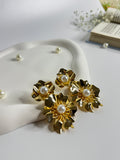 Pearl Bloom Metallic Flower Earrings Gold