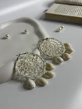 Handmade Lace Disc Shell Drop Earrings White