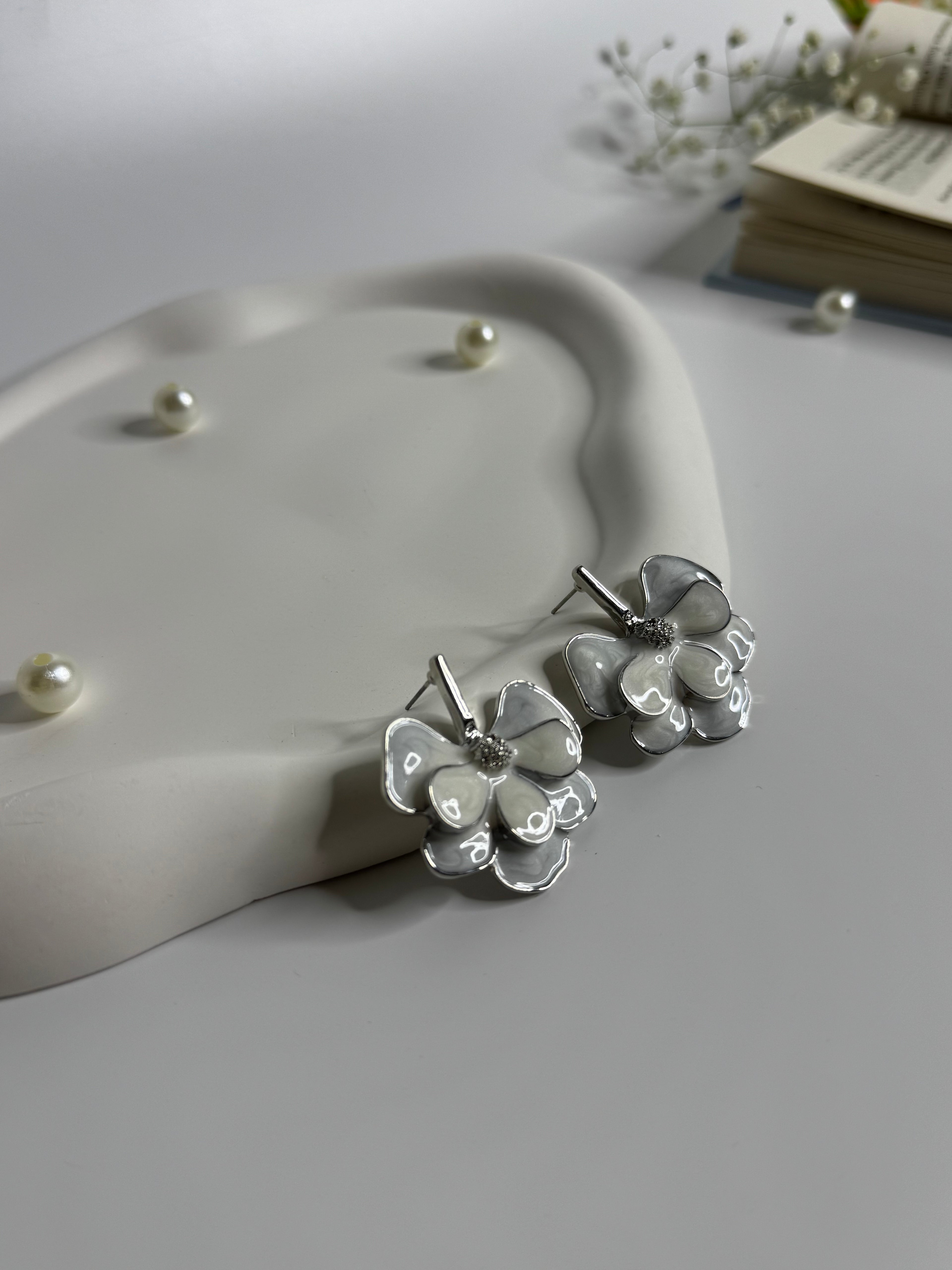Petal Bloom Statement Earrings White
