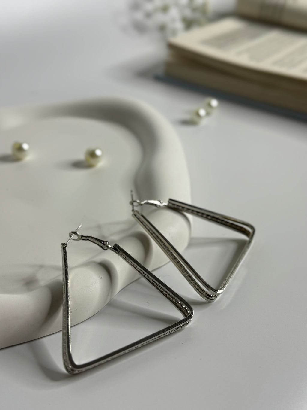 Silver Triangle Hoop Earrings