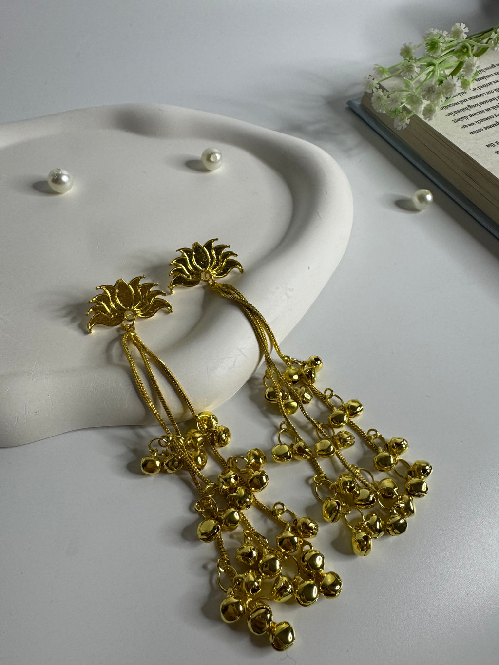 Kashmiri Lotus Chain Drop Jhumki Earrings