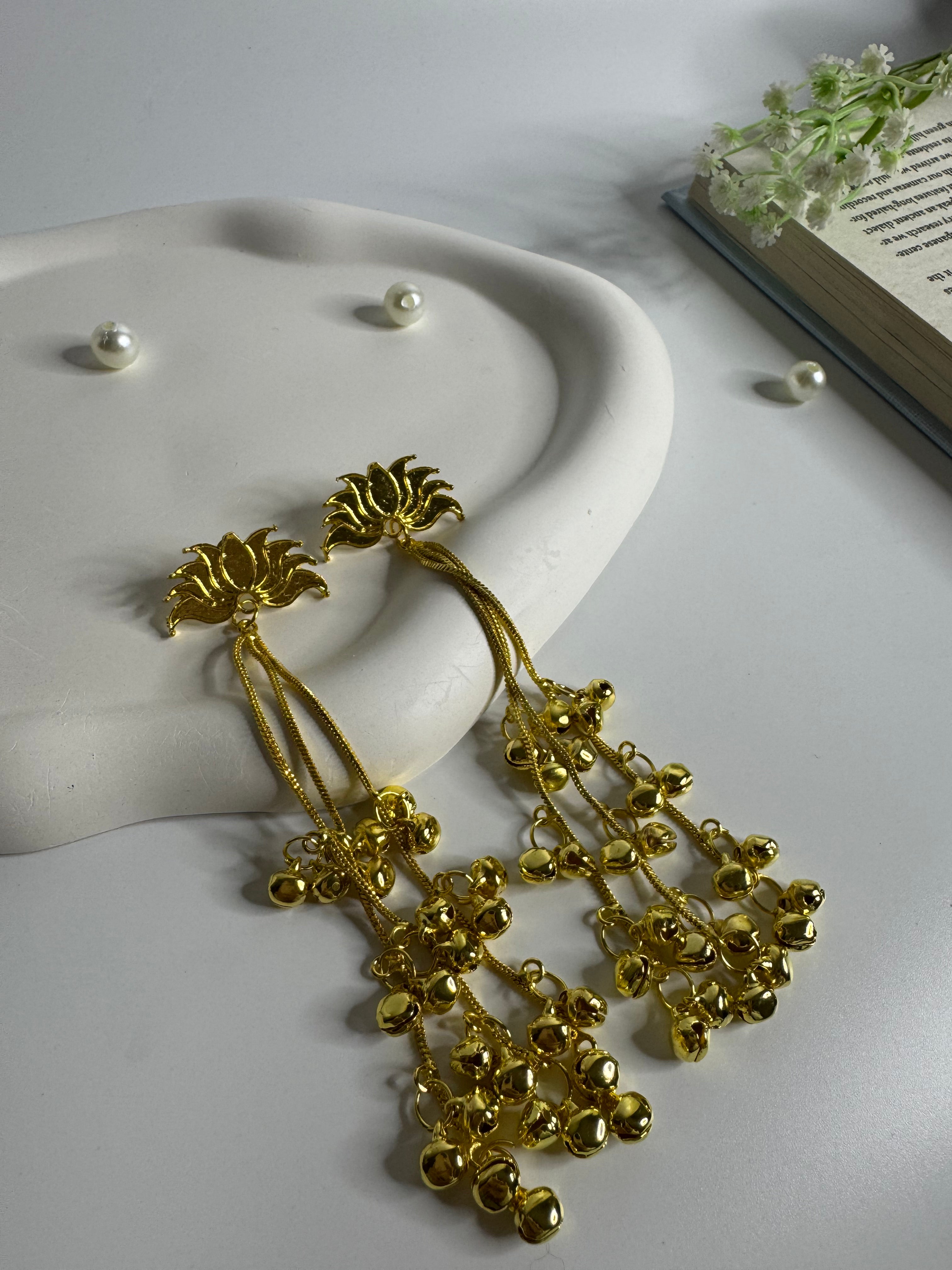 Kashmiri Lotus Chain Drop Jhumki Earrings