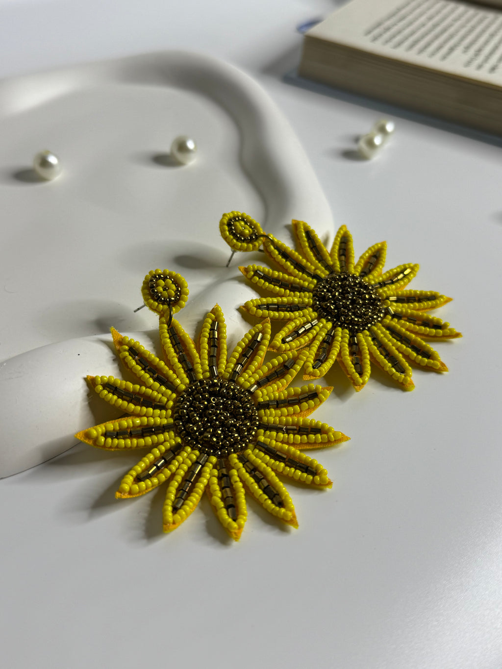 Handmade Sunflower Beaded Statement Earrings