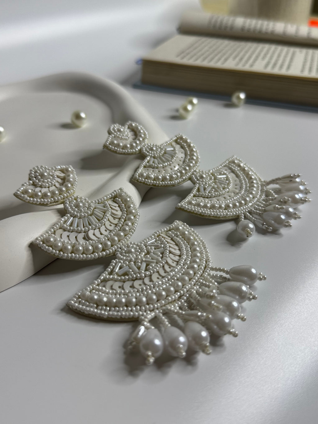 Handmade Crescent Layer Pearl Drop Earrings