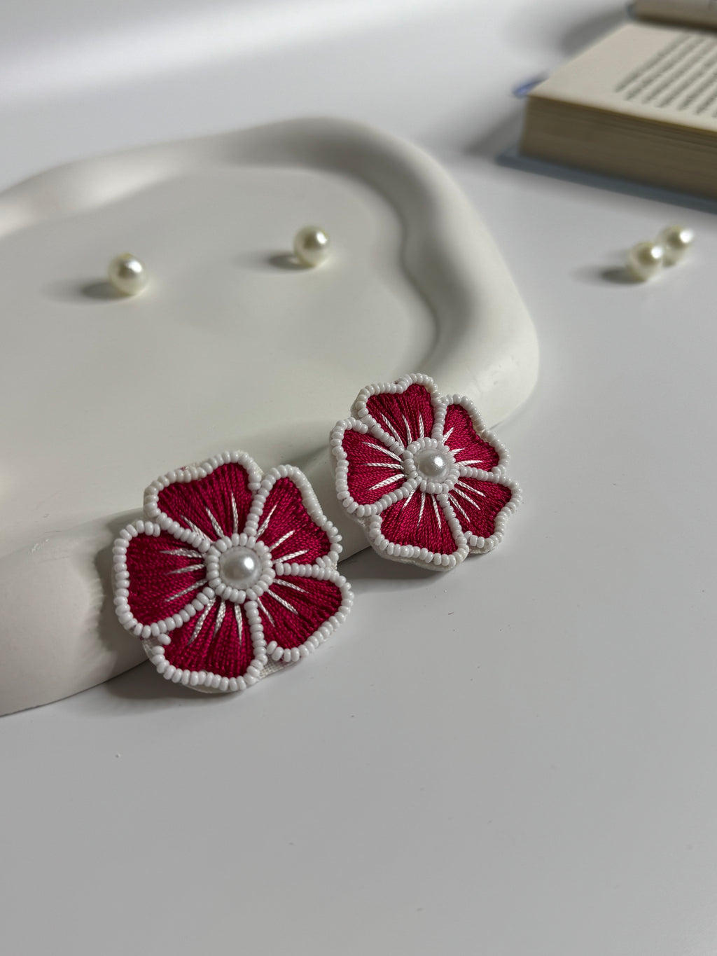 Handmade Petal Bloom Stud Earrings Pink