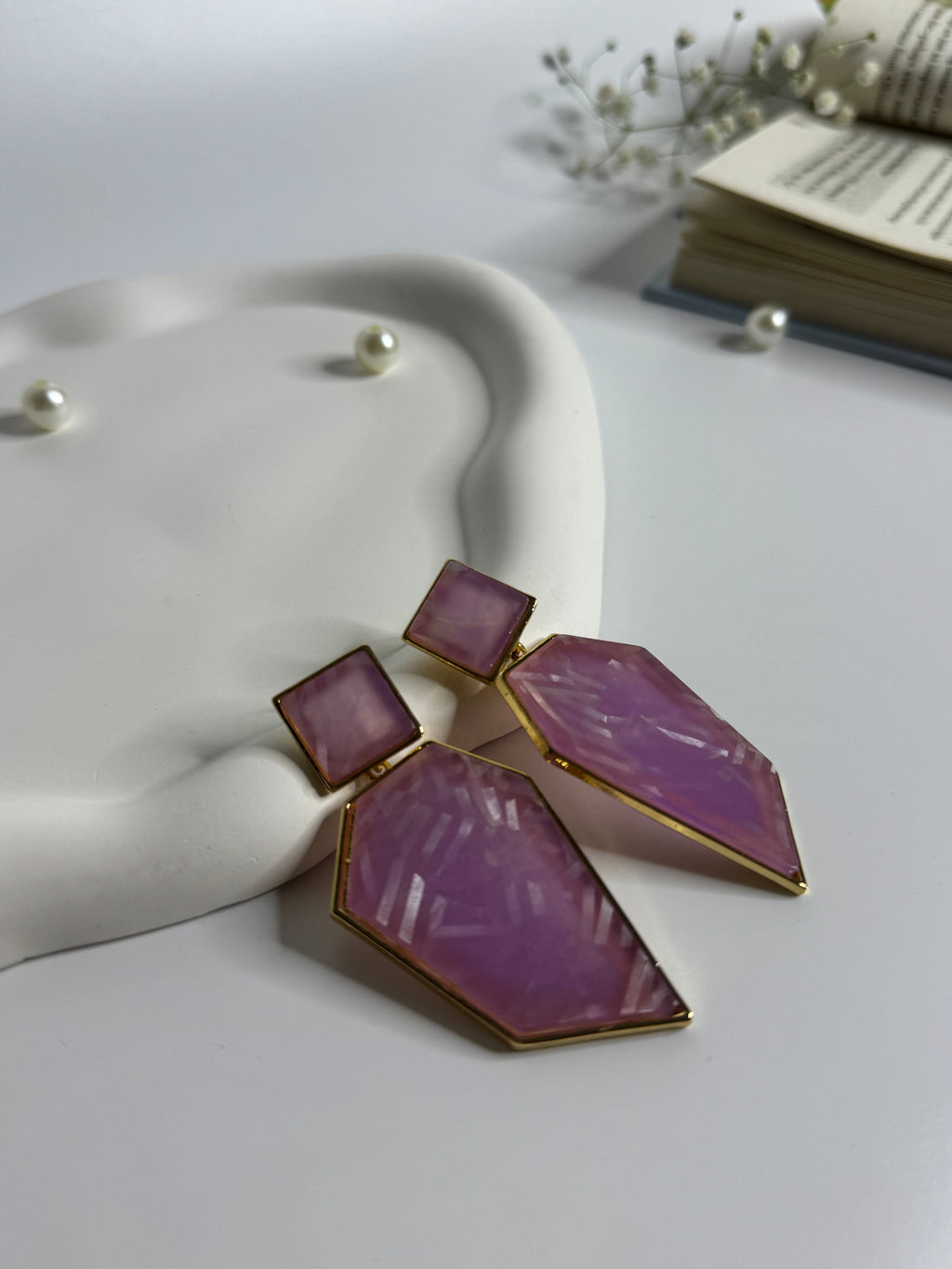 Marbled Edge Statement Earrings Pink