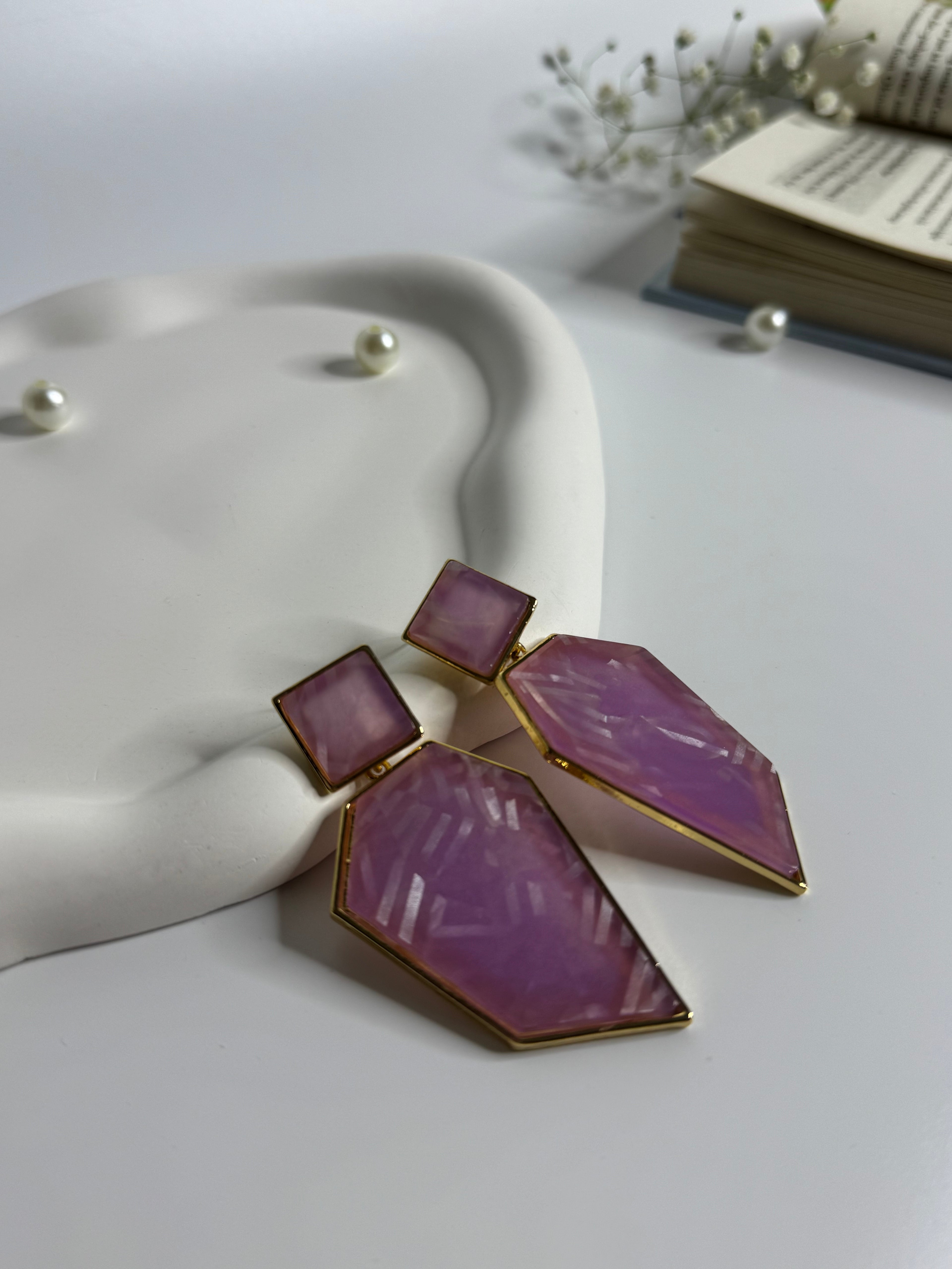 Marbled Edge Statement Earrings Pink