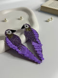 Handmade Beaded Peacock Statement Earrings Violet