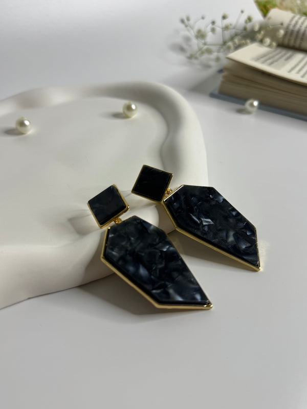 Marbled Edge Statement Earrings Black