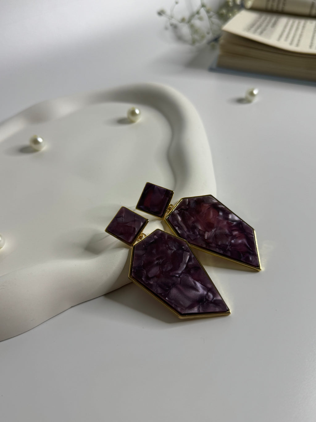 Marbled Edge Statement Earrings Violet