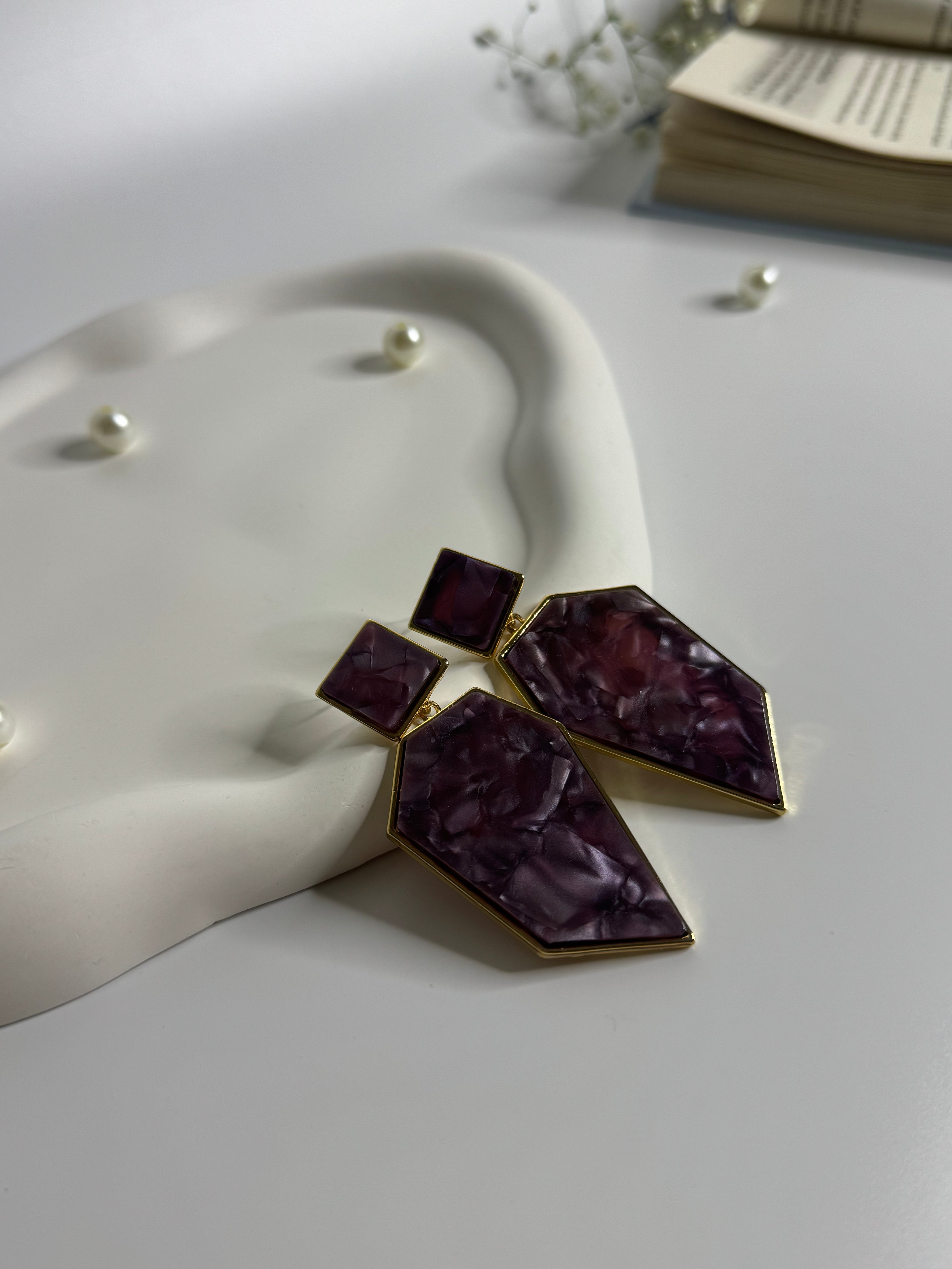 Marbled Edge Statement Earrings Violet
