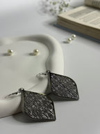 Silver Grid Leaf Statement Earrings