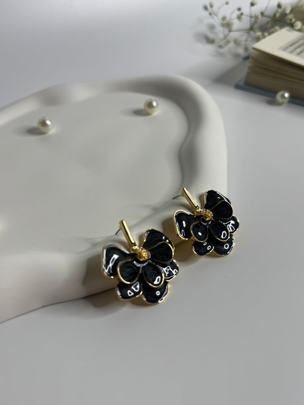 Petal Bloom Statement Earrings Black