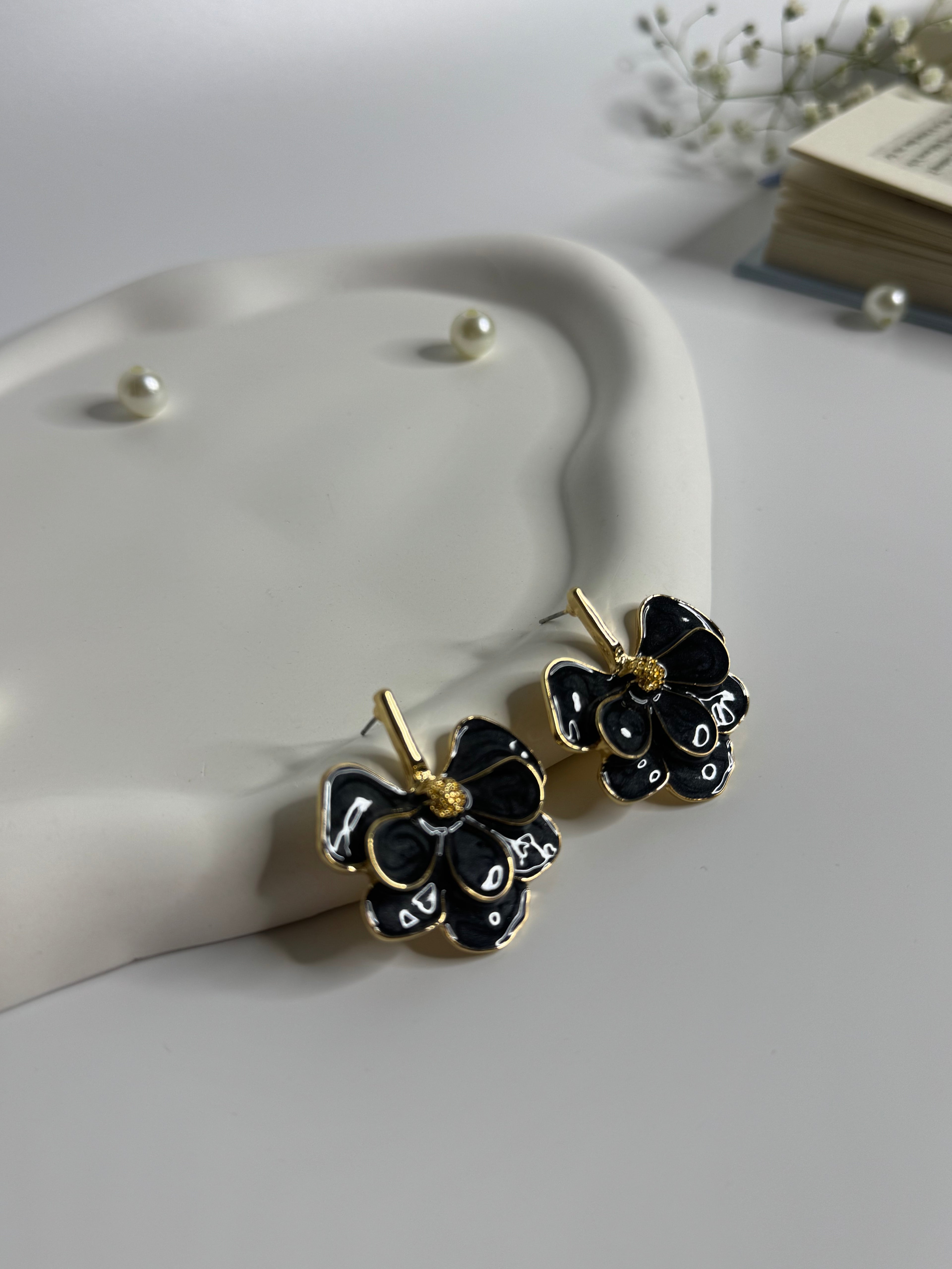 Petal Bloom Statement Earrings Black