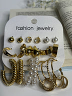 Gold Assorted Stud & Mini Hoop Earring Set