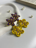 Purple & Yellow Handmade Beaded Floral Drop Earrings