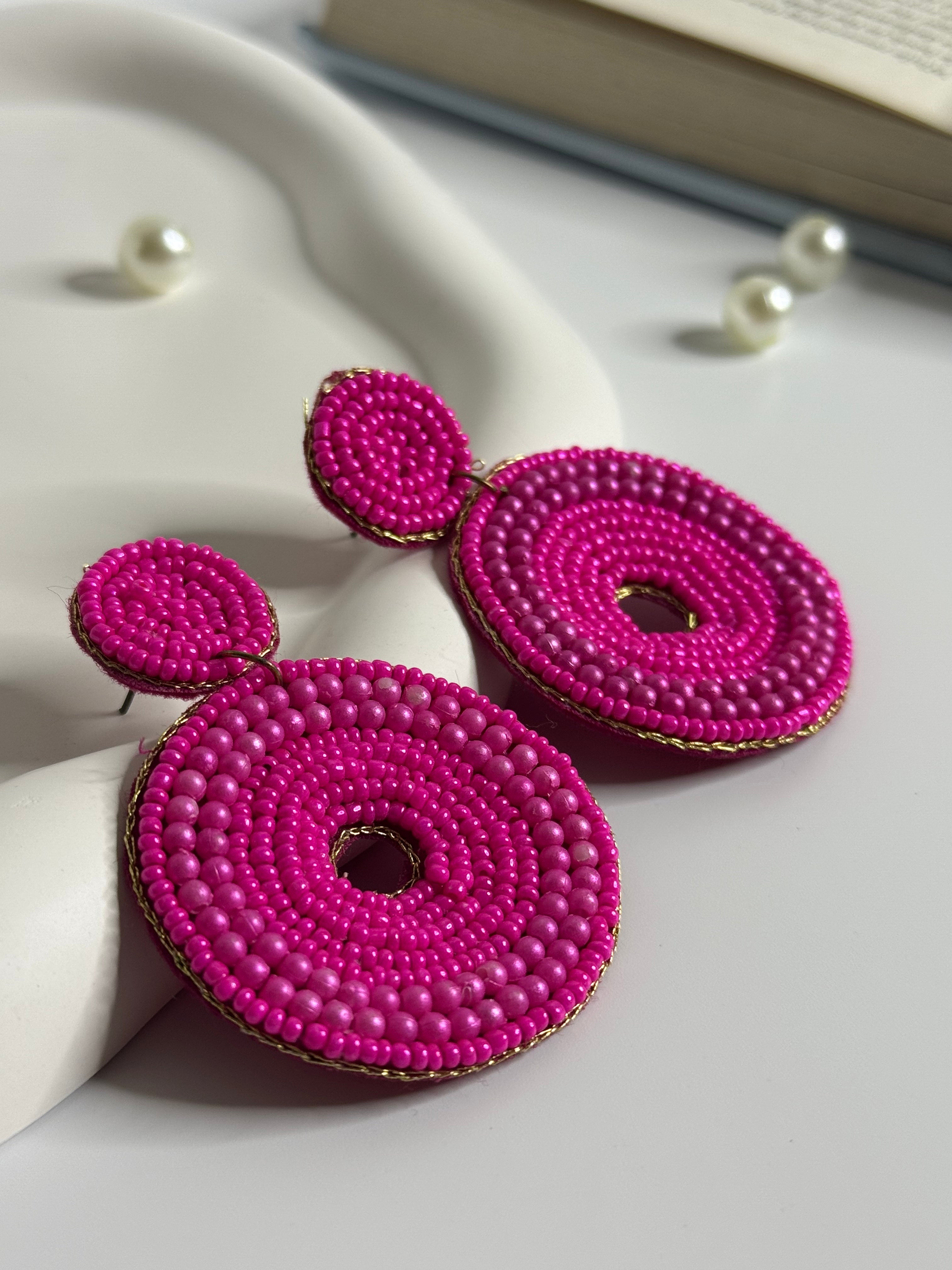 Pink Beaded Handmade Statement Earrings