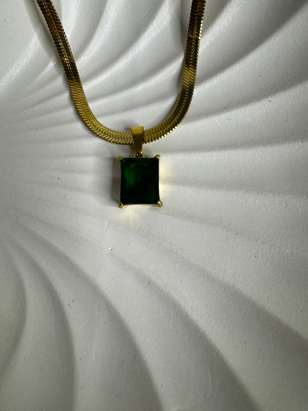 Golden Emerald Square Pendant Necklace