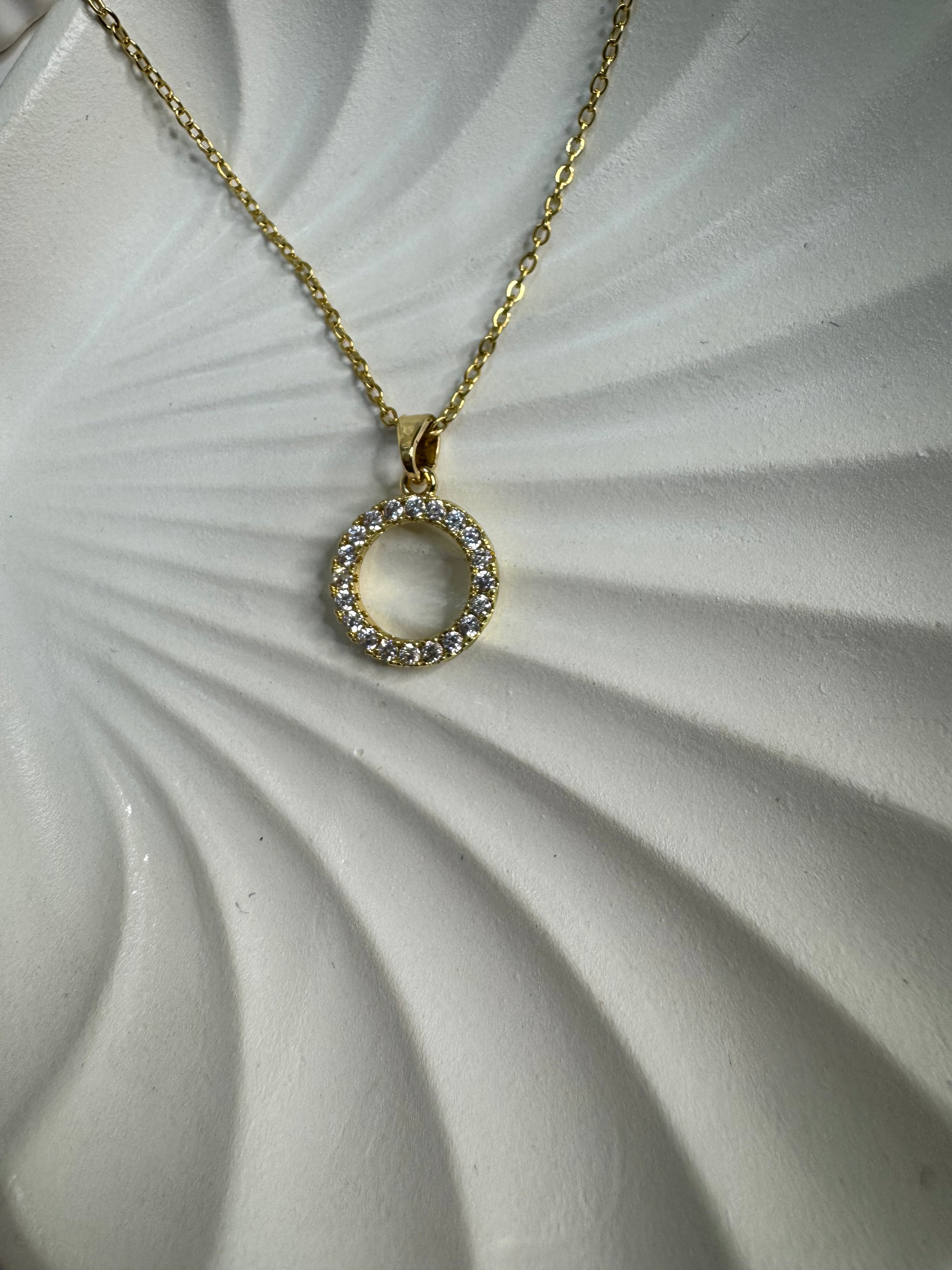 Golden Crystal Halo Pendant Necklace