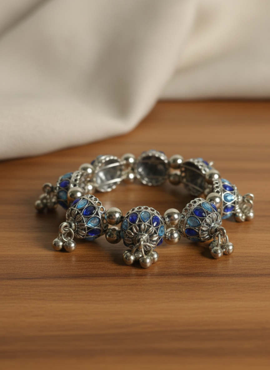 Jhumki Accent Oxidised Bracelet Silver & Blue