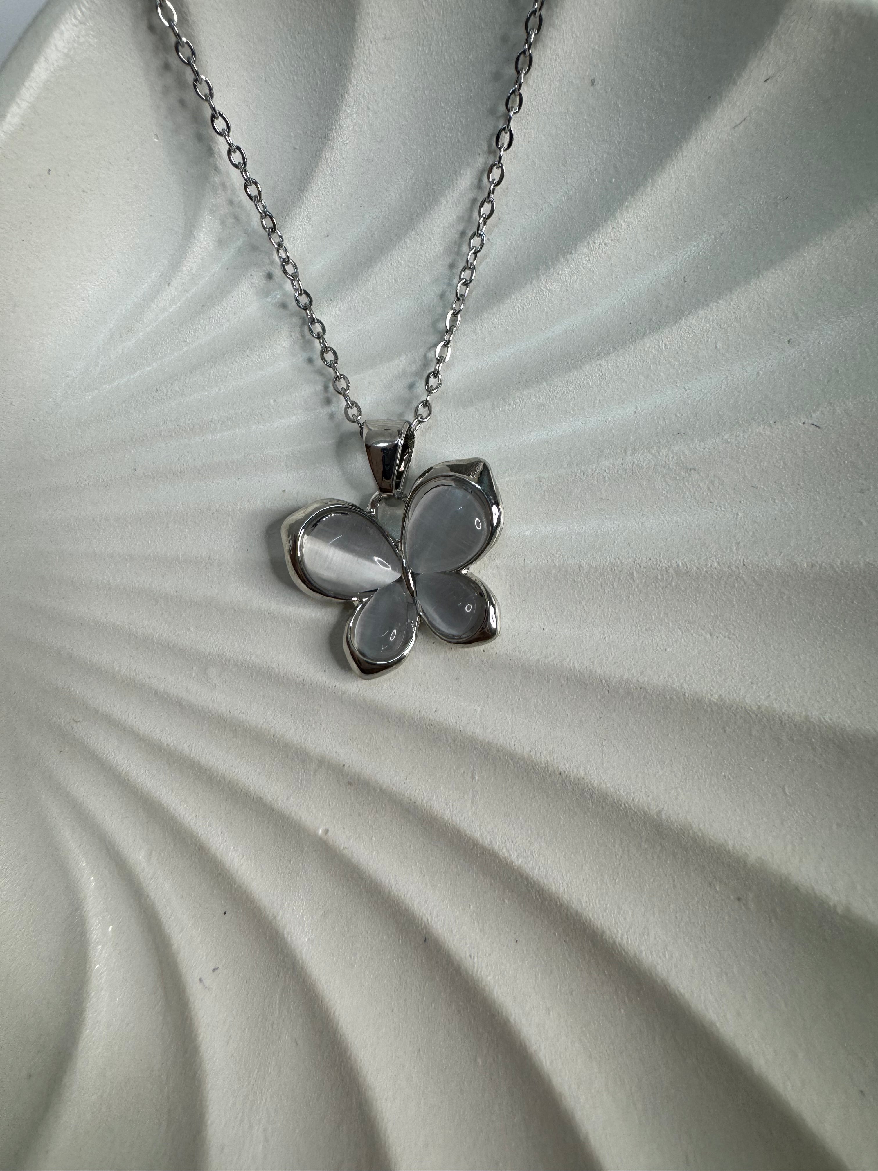 Elegant Butterfly Pendant Necklace Silver