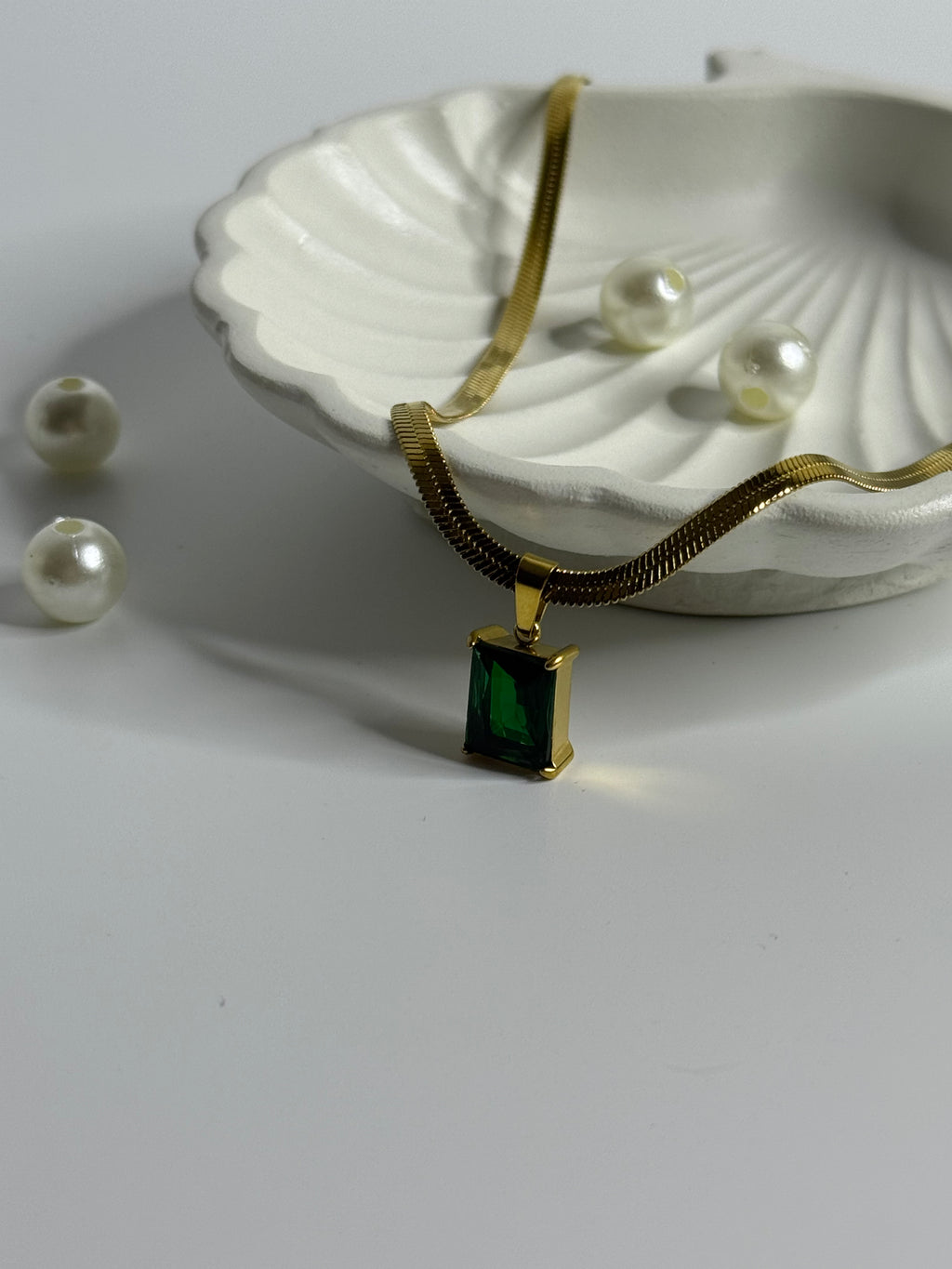 Golden Emerald Square Pendant Necklace