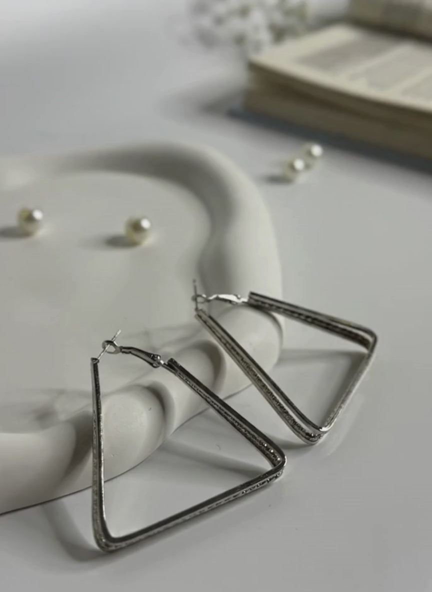 Silver Triangle Hoop Earrings