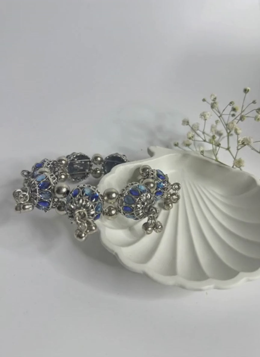 Jhumki Accent Oxidised Bracelet Silver & Blue