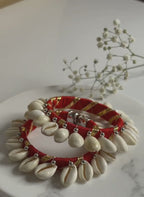 Fabric Wrapped Shell Charm Bracelet Set Red