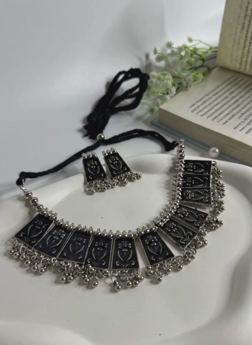 Saanjh Panel Oxidised Choker Set