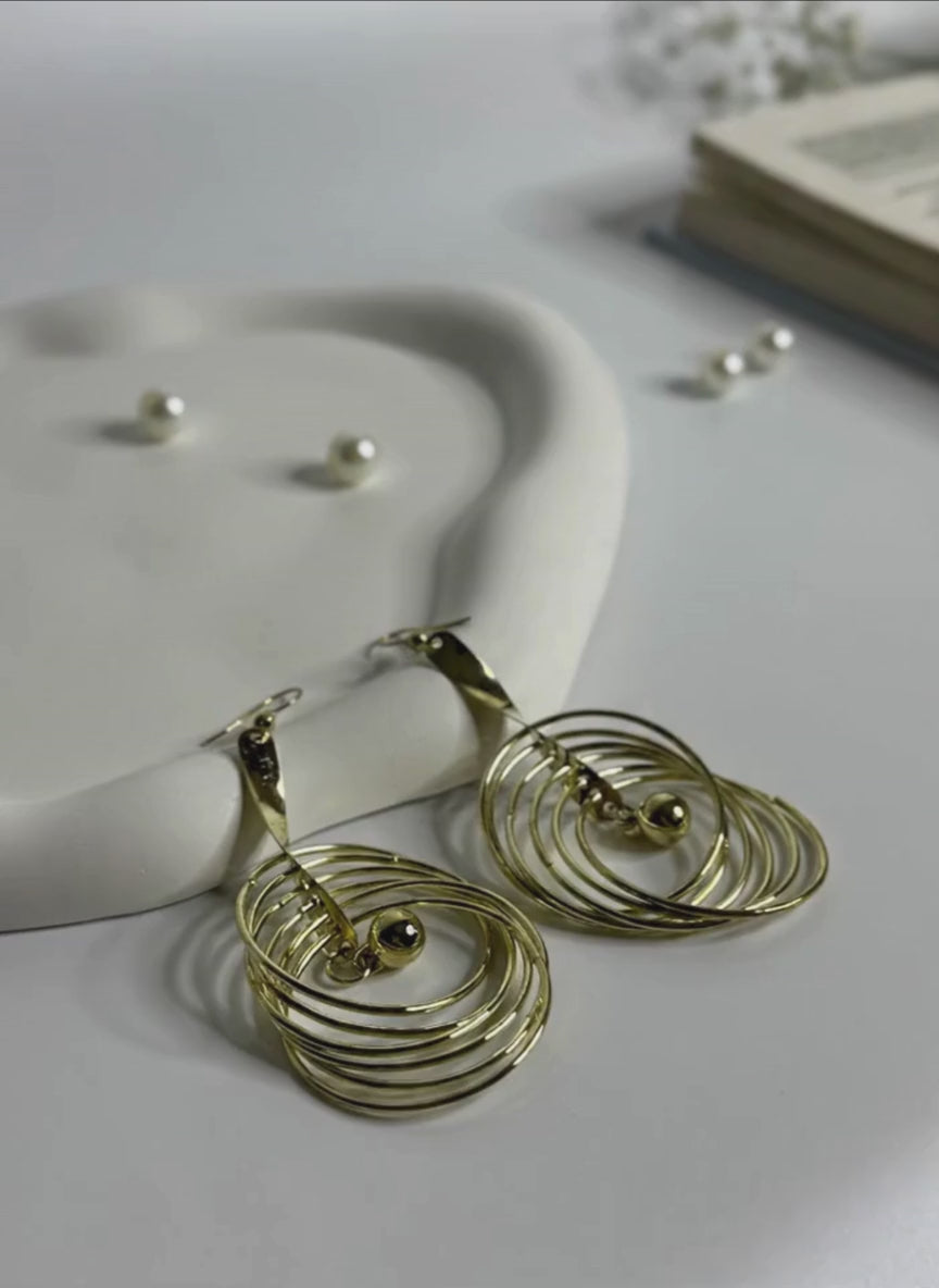 Golden Orbit Spiral Drop Earrings