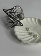 Silver Twin Leaf Open Bracelet