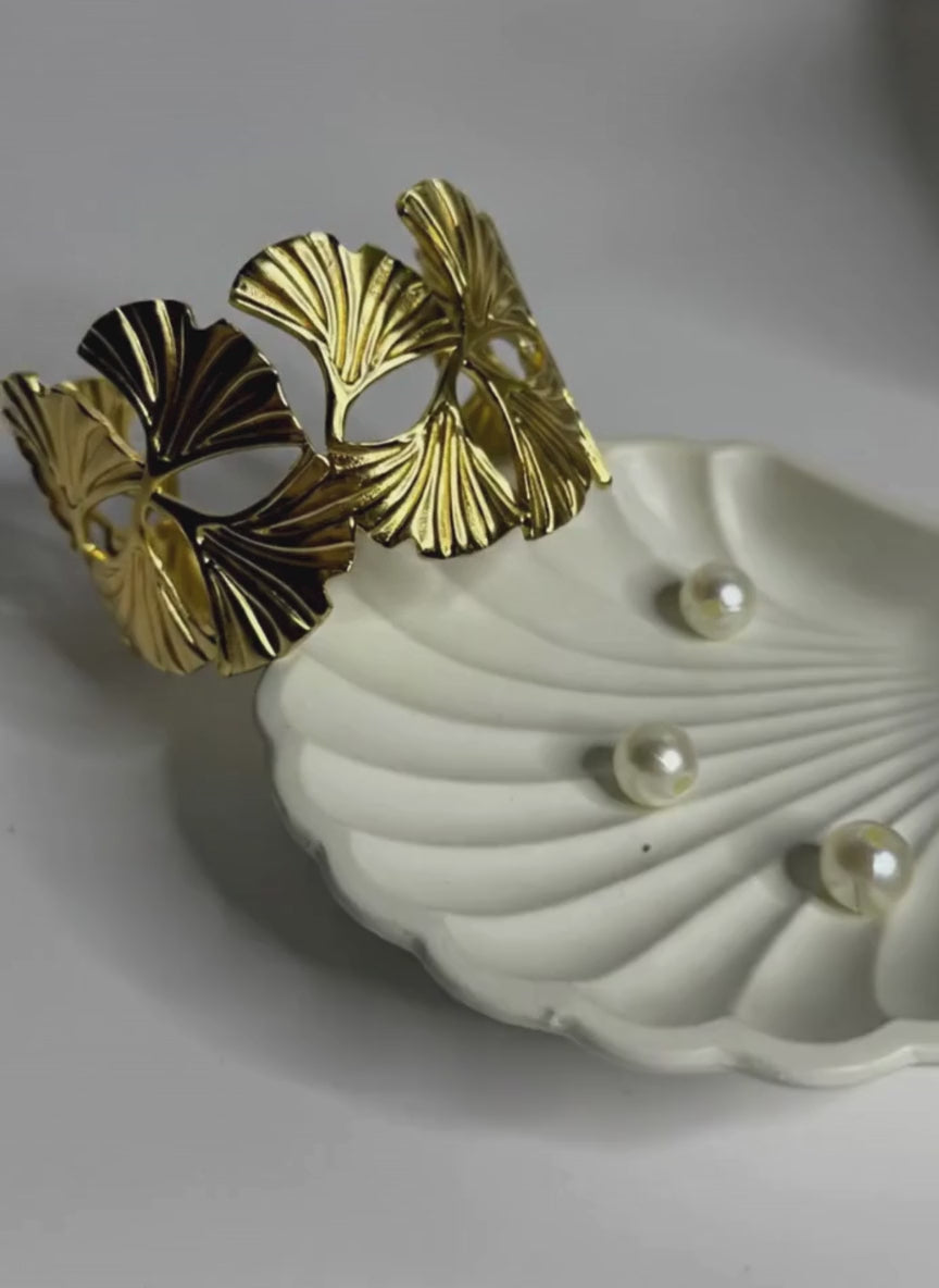 Golden Fan Motif Statement Bracelet