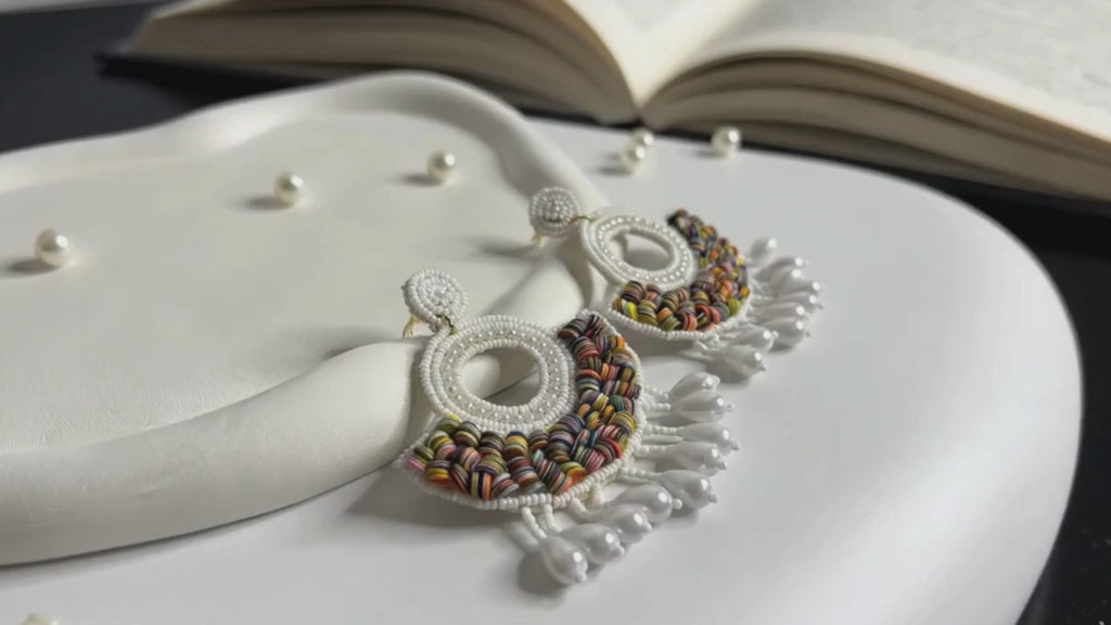 Handmade Beaded Pearl Tassel Earrings