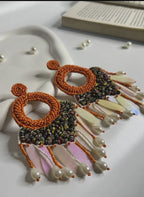 Handmade Open Ring Statement Earrings Orange