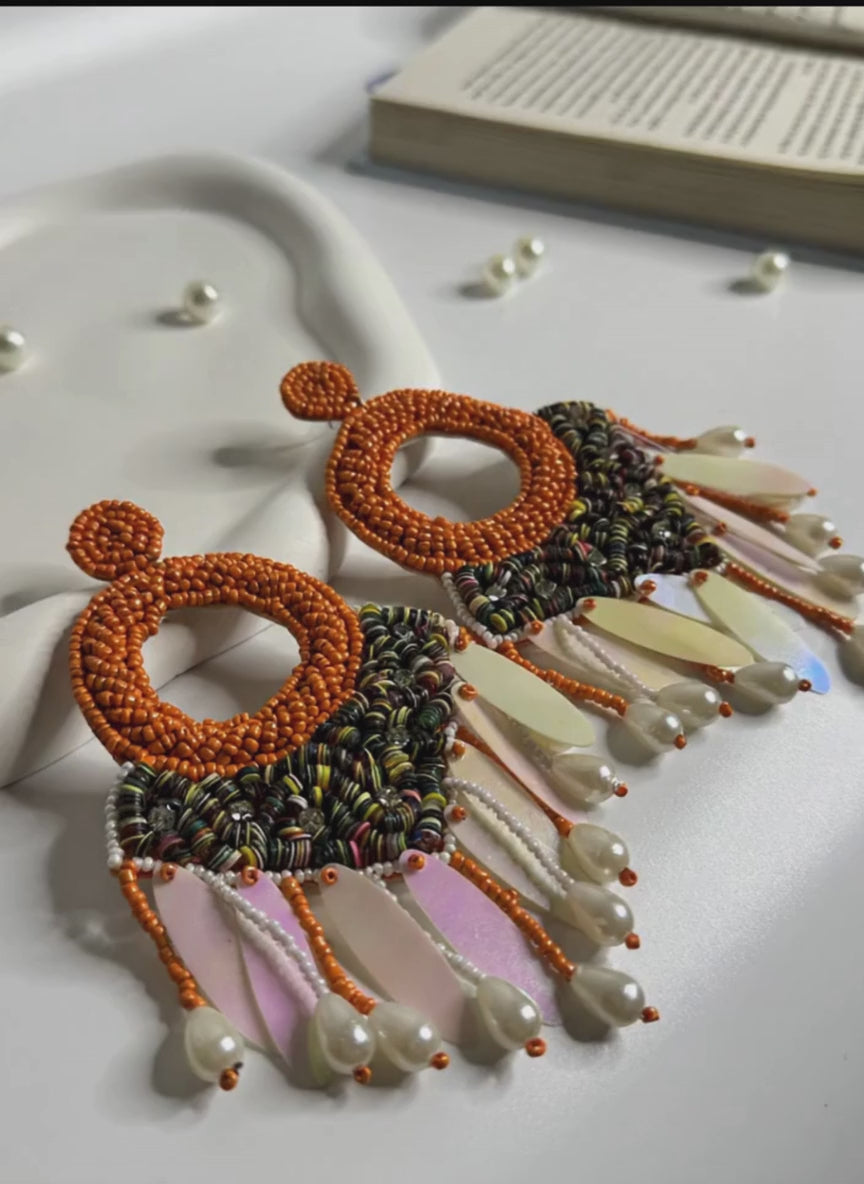 Handmade Open Ring Statement Earrings Orange