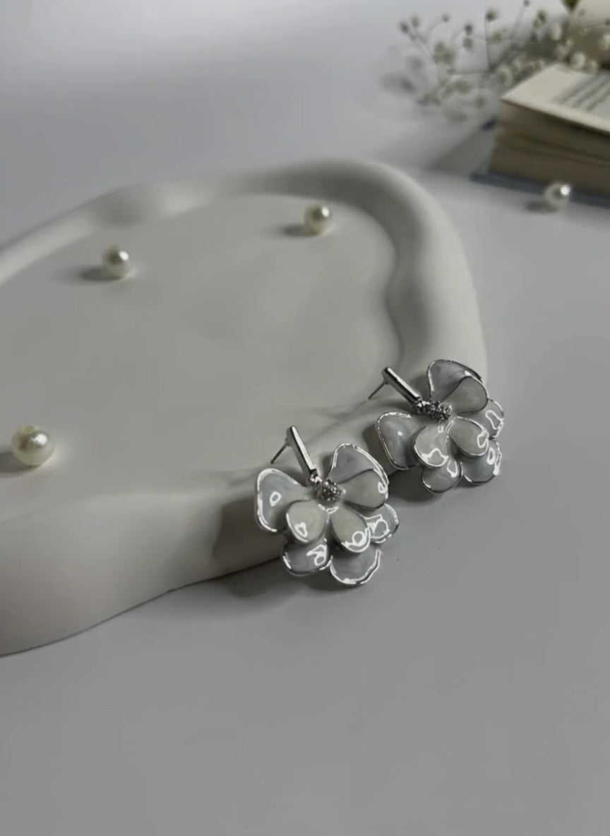 Petal Bloom Statement Earrings White