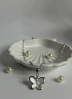 Elegant Butterfly Pendant Necklace Silver