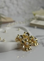 Pearl Bloom Metallic Flower Earrings Gold