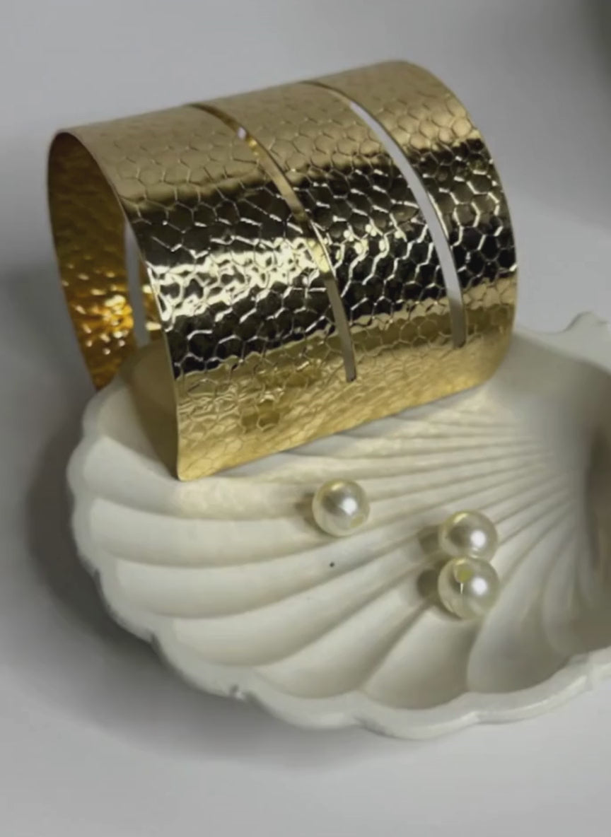 Embossed Texture Brass Cuff Bracelet